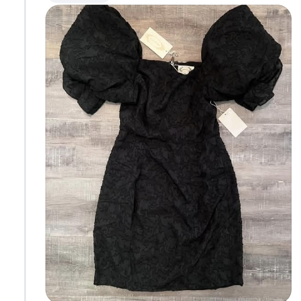 Joyfolie Black Mini Dress with Statement Puff Sleeves